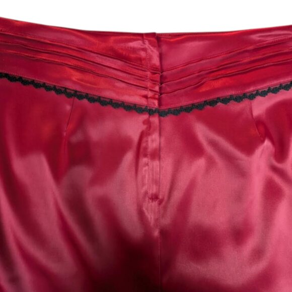 Vintage Le Chateaur Cranberry Satin Pencil Skirt With Black Lace Size M - Picture 6 of 10